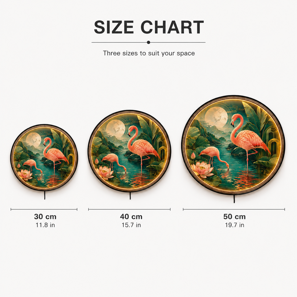 Pink Flamingo Lotus Garden Circular LED Wall Art