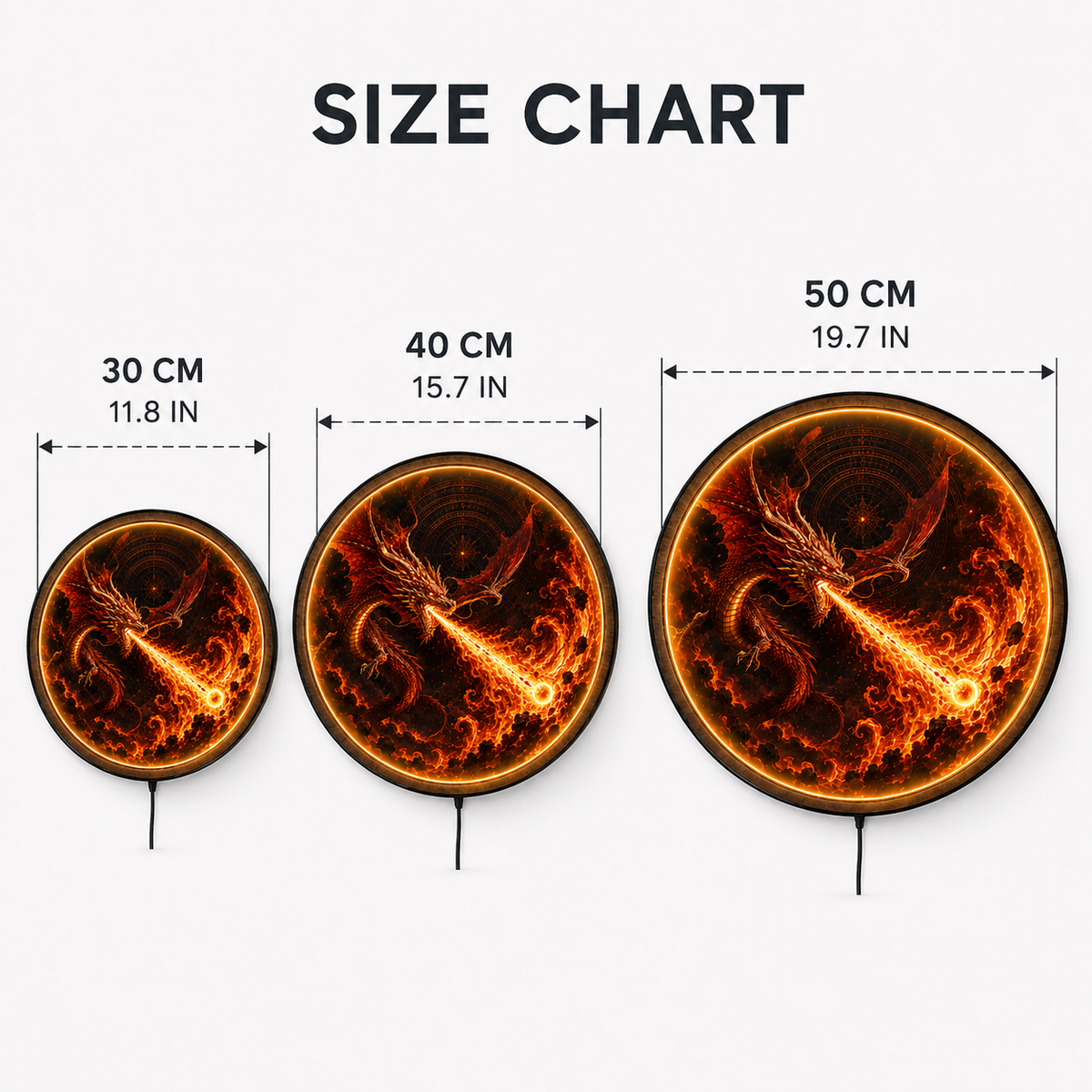 Crimson Fire Dragon – Handcrafted Round LED Wall Art