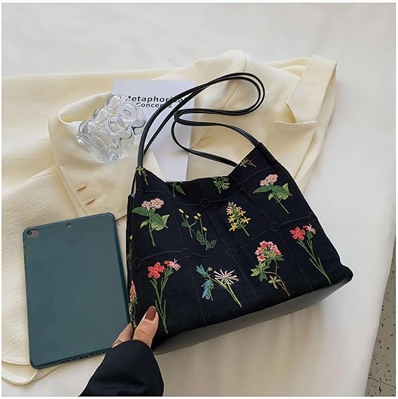 Floral Canvas Tote Bag for Women – Small Aesthetic Shoulder & Crossbody