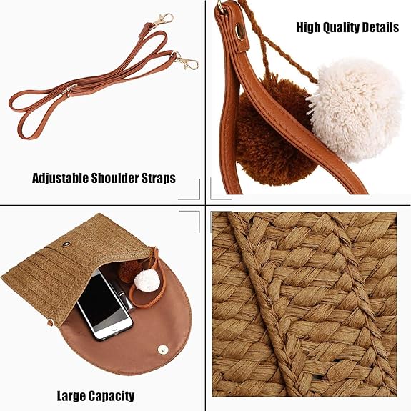 Straw Shoulder Bag for Women – Woven Beach Clutch & Envelope-Style Purse Wallet