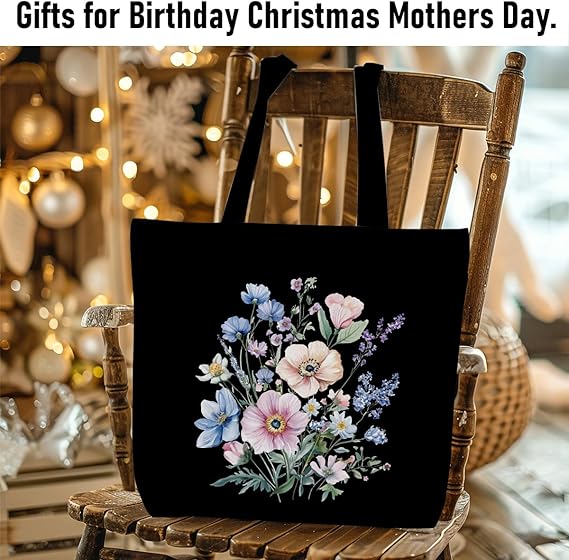 Floral Butterfly Canvas Tote Bag – Boho Shoulder Bag with Pocket for Women & Girls
