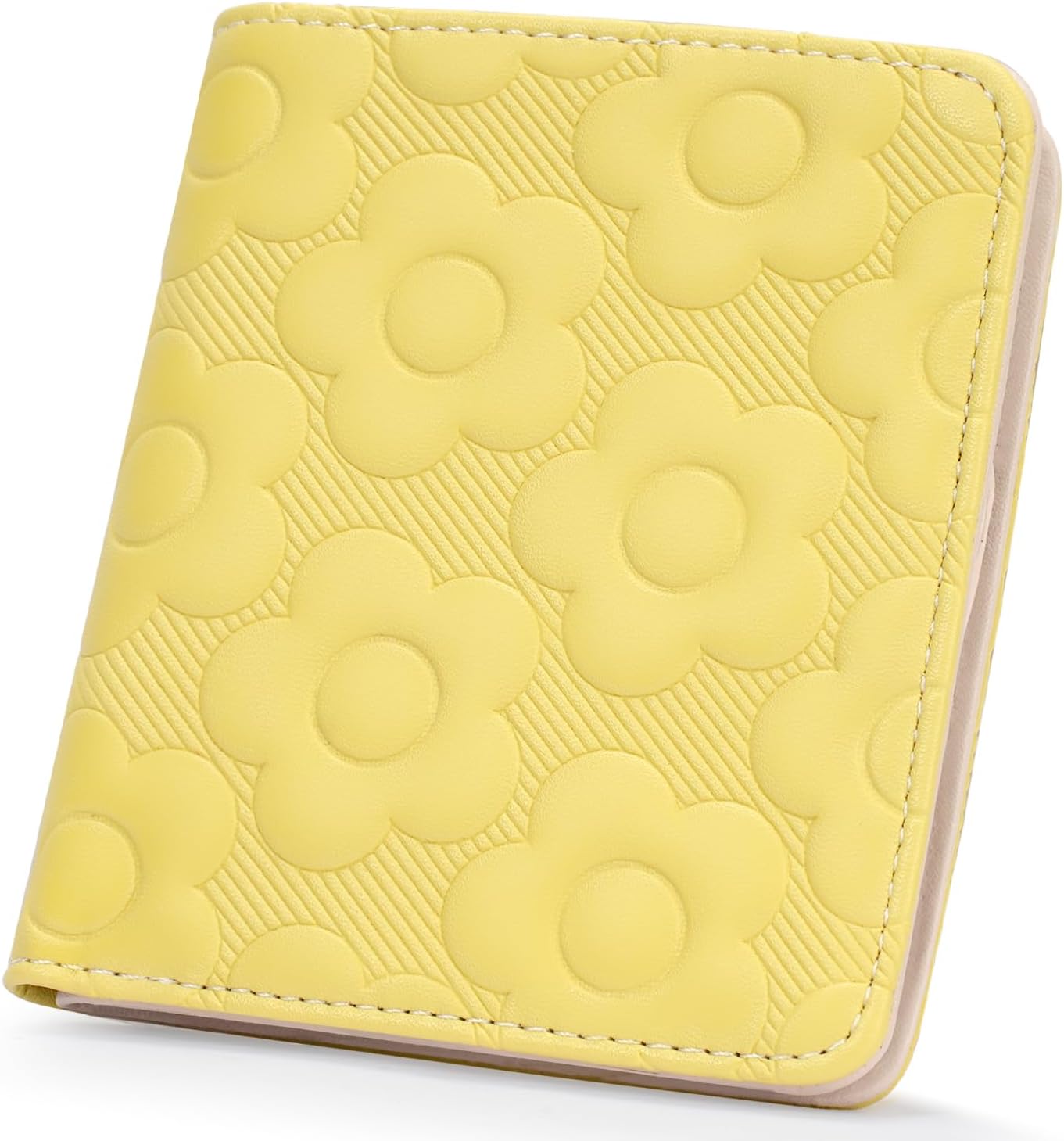 Slim RFID Leather Wallet for Women – Embossed Flower Bifold with Zipper