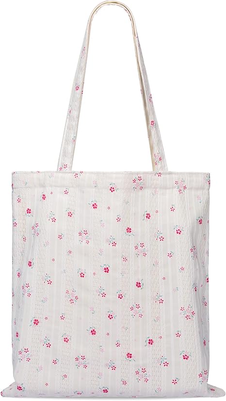 Floral Canvas Tote Bag for Women – Reusable Cotton Shoulder Beach Bag