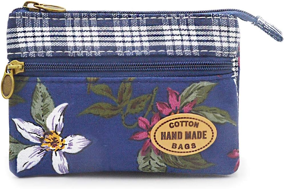 Women’s Small Embroidered Coin Purse – Double Zipper Cotton Wallet