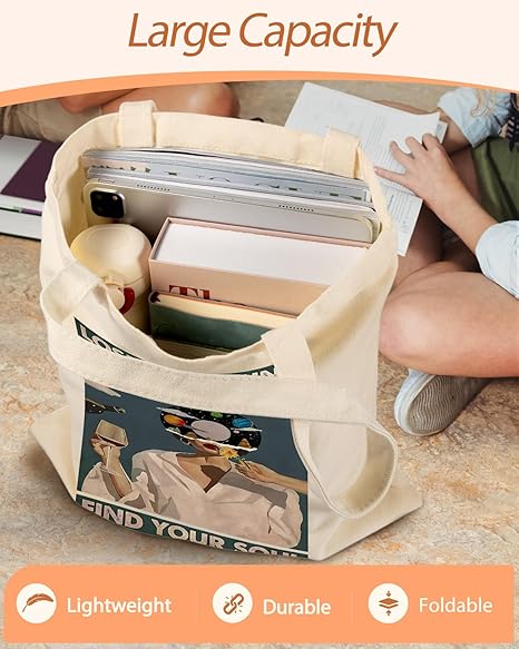 Aesthetic Canvas Tote Bag with Pocket – Cute Shoulder Bag for Women