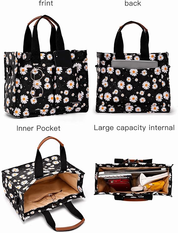 Cherry Canvas Tote Bag for Women – Cute Multi-Pocket Shoulder Purse for Work & Travel