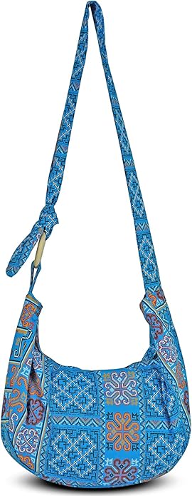 Boho Hobo Crossbody Bag – Handmade Cotton Sling Tote with Wooden Ring