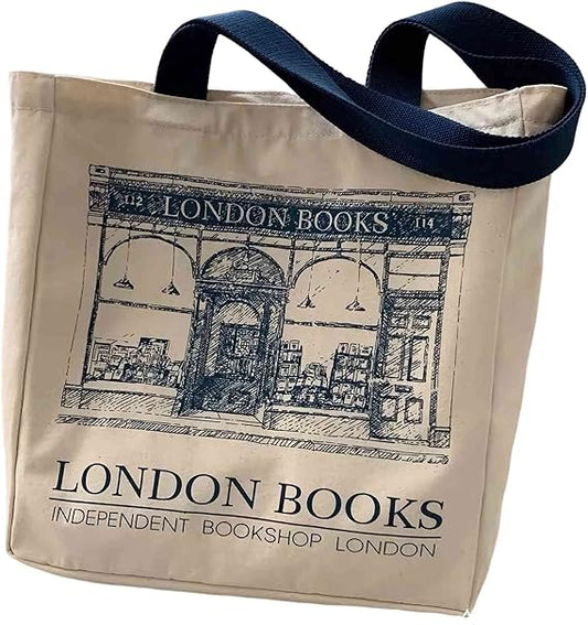 Aesthetic Book Tote Bag with Zipper – Cute Canvas Bag for Women & Gifts