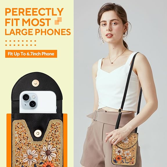 Small Boho Beaded Crossbody Bag – Colorful Handmade Phone Purse for Women