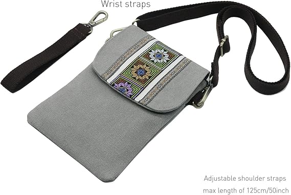 Vintage Embroidered Canvas Crossbody Phone Pouch – Small Wallet Bag