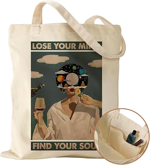 Aesthetic Canvas Tote Bag with Pocket – Cute Shoulder Bag for Women
