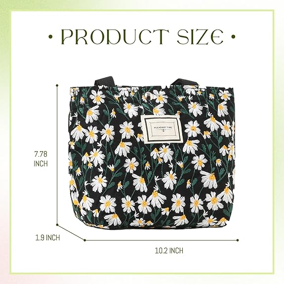 Embroidered Canvas Tote Bag – Small Floral Hobo Purse for Women