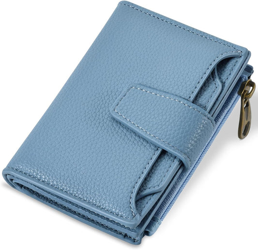 RFID Wallet for Women – Slim Bifold Card Holder with Zipper & ID Window