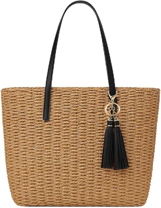 Medium Woven Straw Tote Bag for Women – Handmade Summer Travel Bag