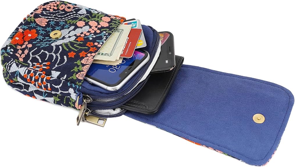 Embroidered Mini Crossbody Bag – Small Wristlet Purse & Phone Pouch for Women