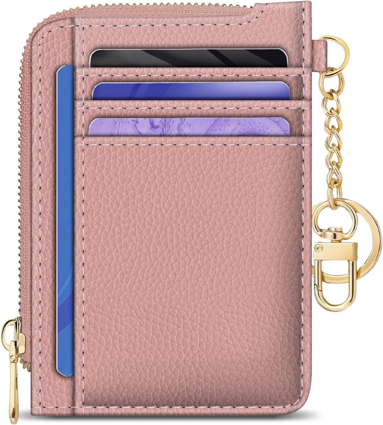 Slim RFID Wallet for Women – Pink PU Leather Card Holder with Zipper