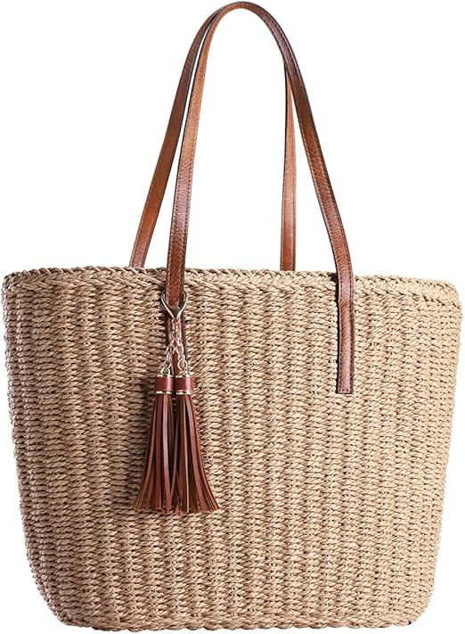 Medium Woven Straw Tote Bag for Women – Handmade Summer Travel Bag