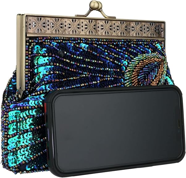 Sequin Beaded Peacock Clutch – Vintage Evening Bag for Women & Weddings