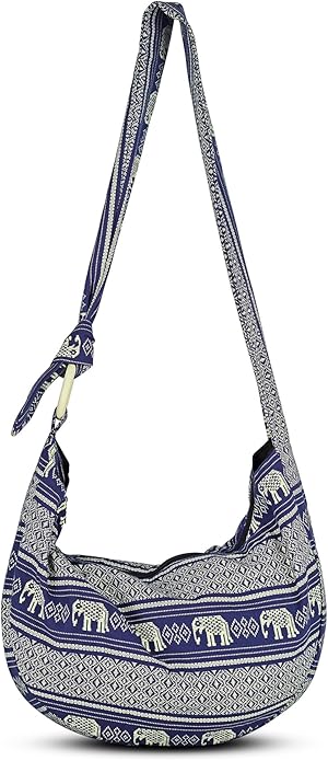 Boho Hobo Crossbody Bag – Handmade Cotton Sling Tote with Wooden Ring