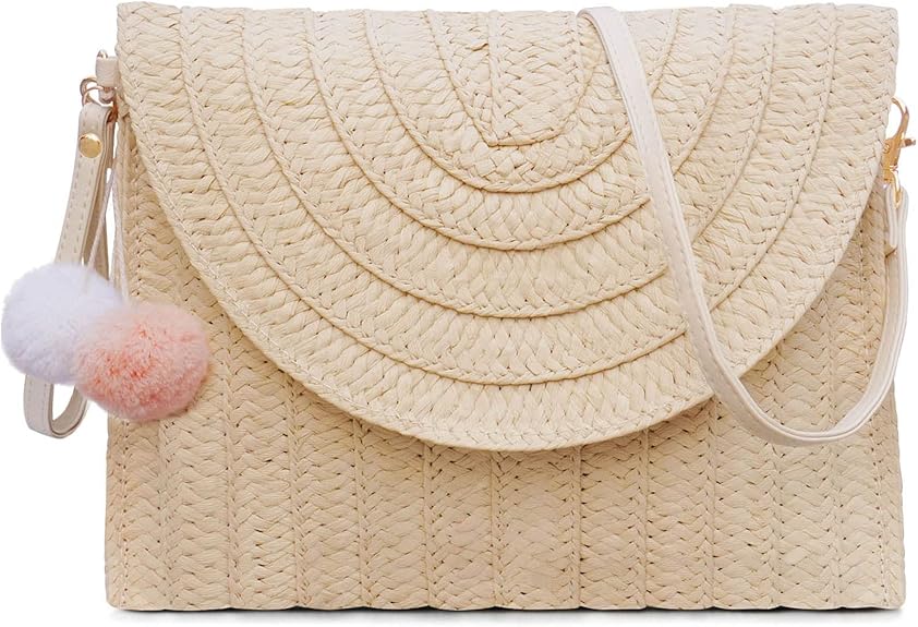 Straw Shoulder Bag for Women – Woven Beach Clutch & Envelope-Style Purse Wallet