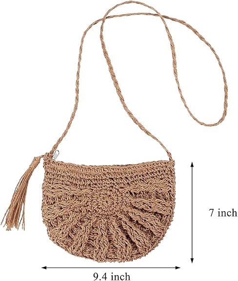 Handmade Straw Crossbody Bag – Woven Boho Shoulder Purse with Tassels for Women