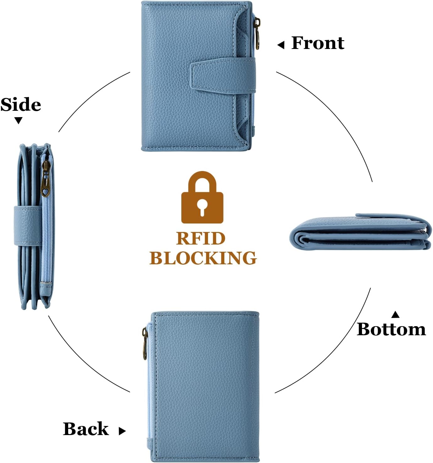 RFID Wallet for Women – Slim Bifold Card Holder with Zipper & ID Window