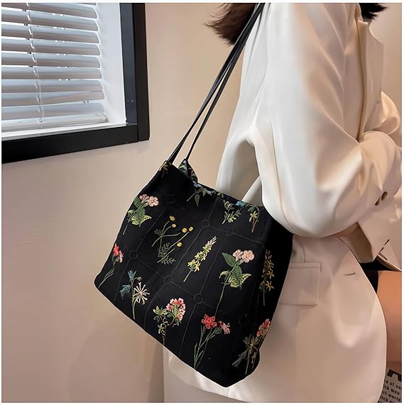 Floral Canvas Tote Bag for Women – Small Aesthetic Shoulder & Crossbody