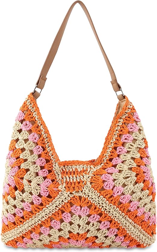 Woven Straw Hobo Bag – Foldable Crochet Beach Tote for Women Travel
