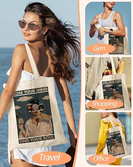 Aesthetic Canvas Tote Bag with Pocket – Cute Shoulder Bag for Women