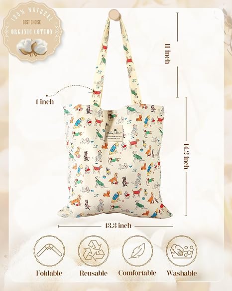 Reusable Cotton Tote Bag for Women – Travel, Gym, Work Shoulder Bag
