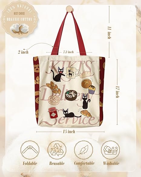 Large Canvas Tote Bag for Women – Aesthetic 14×16×3.5" with Pocket