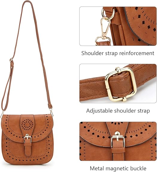 Vintage Hollow PU Leather Crossbody Bag for Women – Elegant Shoulder Handbag