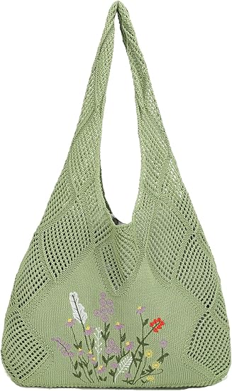 Crochet Mesh Beach Tote – Summer Aesthetic Hobo Shoulder Bag for Women
