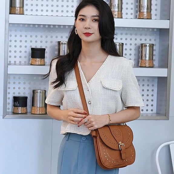 Vintage Hollow PU Leather Crossbody Bag for Women – Elegant Shoulder Handbag