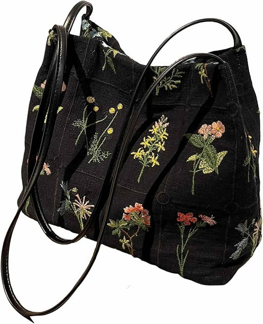Floral Canvas Tote Bag for Women – Small Aesthetic Shoulder & Crossbody