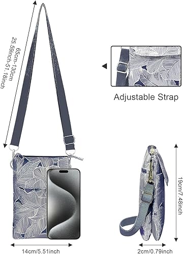Lightweight Leaf Pattern Canvas Crossbody Phone Purse and Wallet for Women