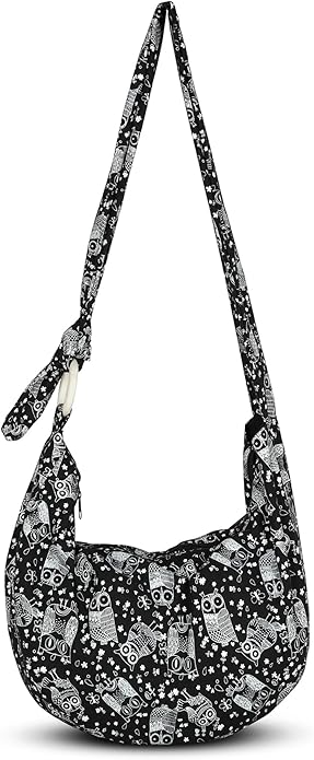 Boho Hobo Crossbody Bag – Handmade Cotton Sling Tote with Wooden Ring