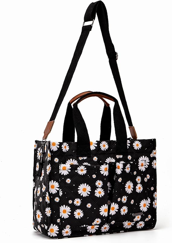 Cherry Canvas Tote Bag for Women – Cute Multi-Pocket Shoulder Purse for Work & Travel