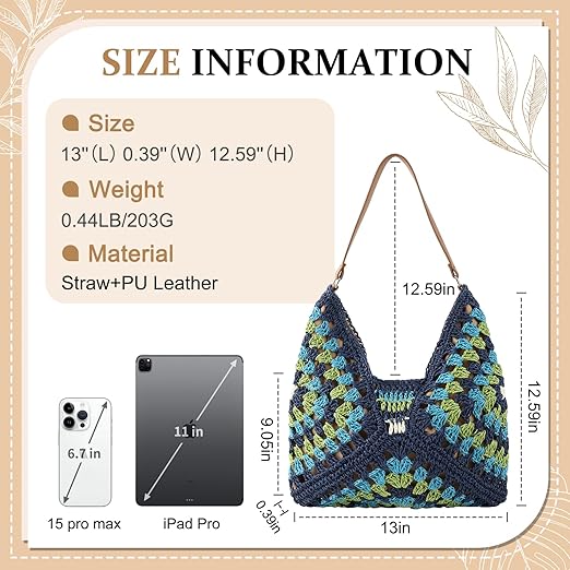 Woven Straw Hobo Bag – Foldable Crochet Beach Tote for Women Travel