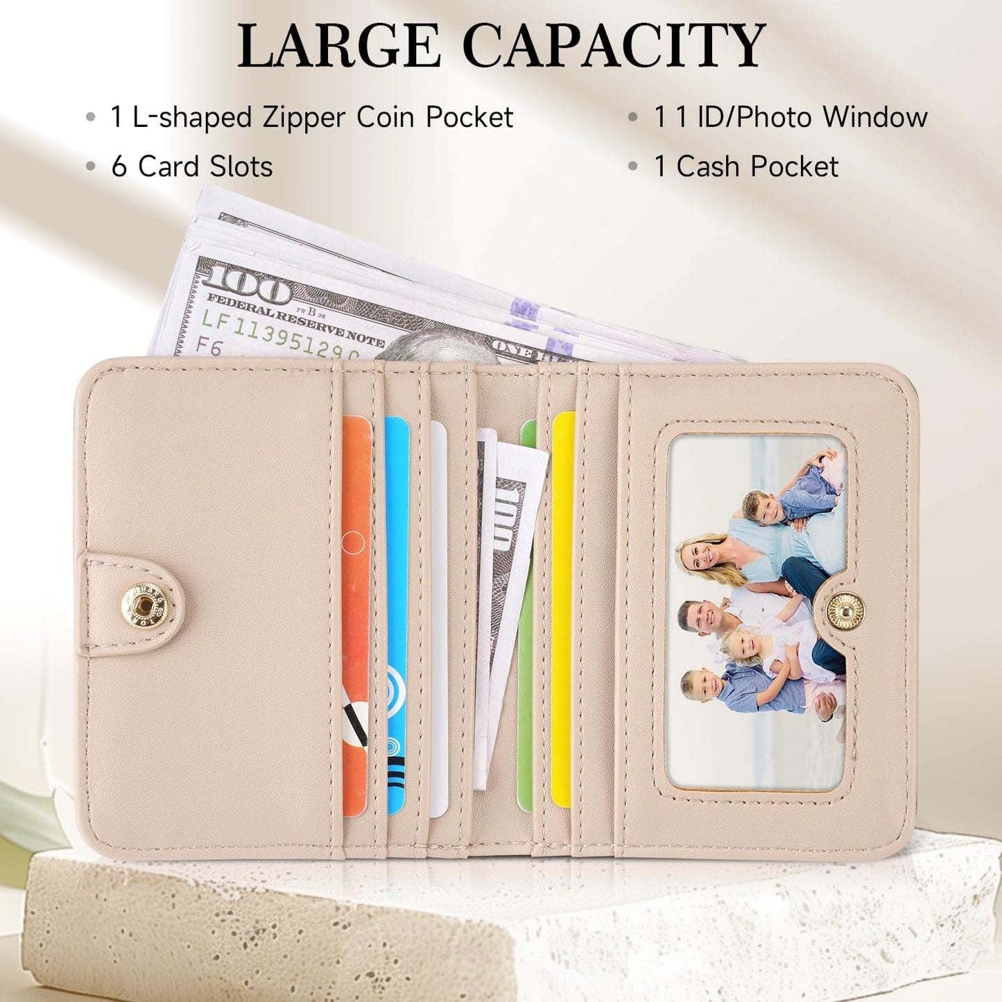 Slim RFID Leather Wallet for Women – Embossed Flower Bifold with Zipper