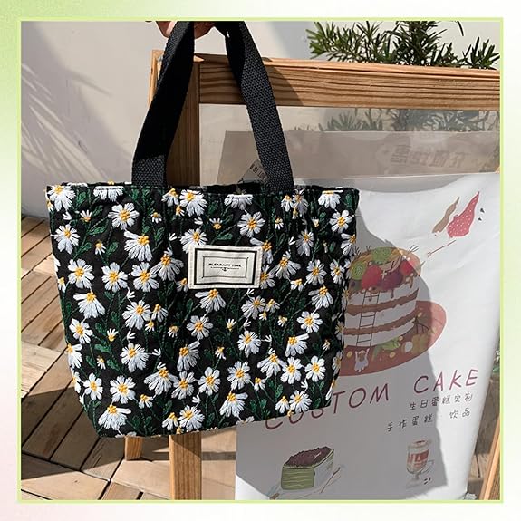 Embroidered Canvas Tote Bag – Small Floral Hobo Purse for Women