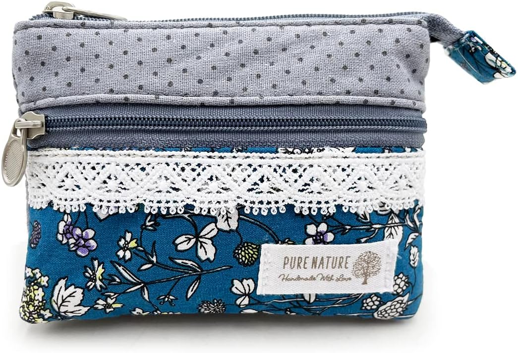 Women’s Small Embroidered Coin Purse – Double Zipper Cotton Wallet