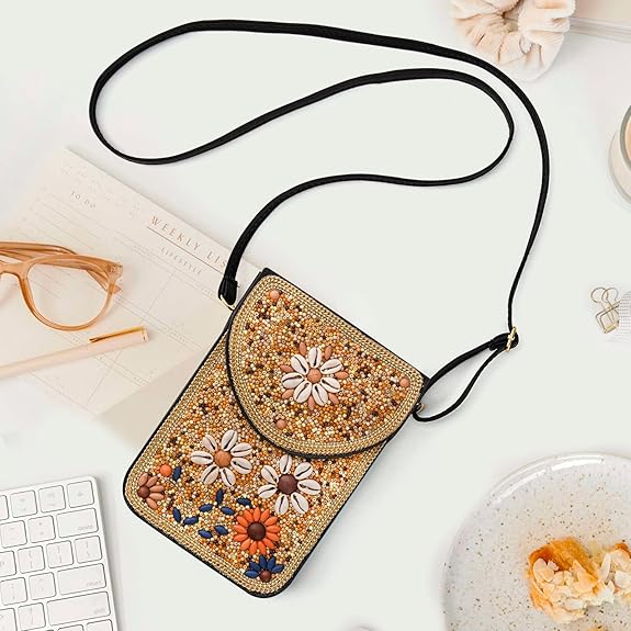 Small Boho Beaded Crossbody Bag – Colorful Handmade Phone Purse for Women