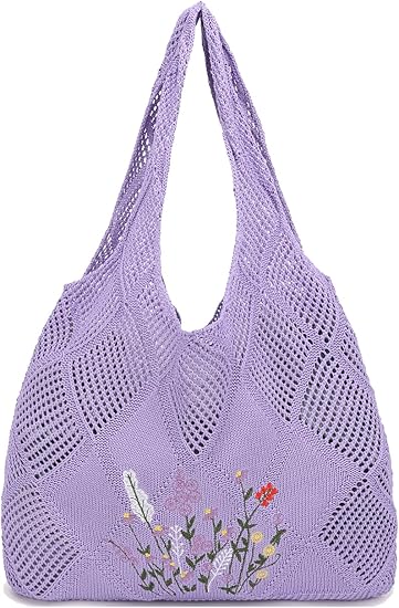 Crochet Mesh Beach Tote – Summer Aesthetic Hobo Shoulder Bag for Women