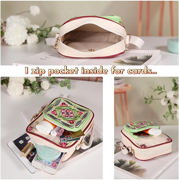 Embroidered Canvas Crossbody Bag – Small Lightweight Shoulder Purse