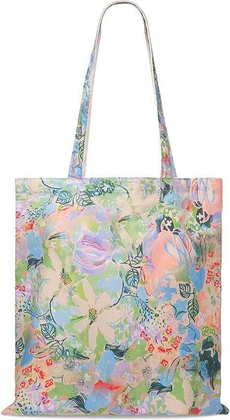 Floral Canvas Tote Bag for Women – Reusable Cotton Shoulder Beach Bag