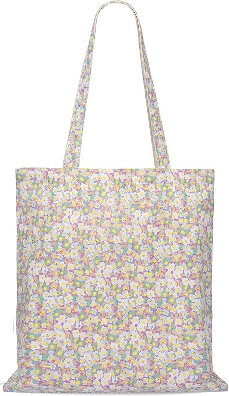 Floral Canvas Tote Bag for Women – Reusable Cotton Shoulder Beach Bag