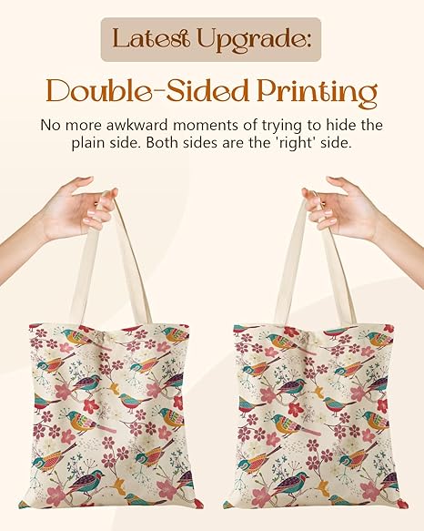 Aesthetic Canvas Tote Bag for Women – Reusable Shoulder Bag with Pocket