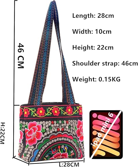 Hobo Crossbody Bag – Vintage Boho Embroidered Ethnic Shoulder Tote Purse