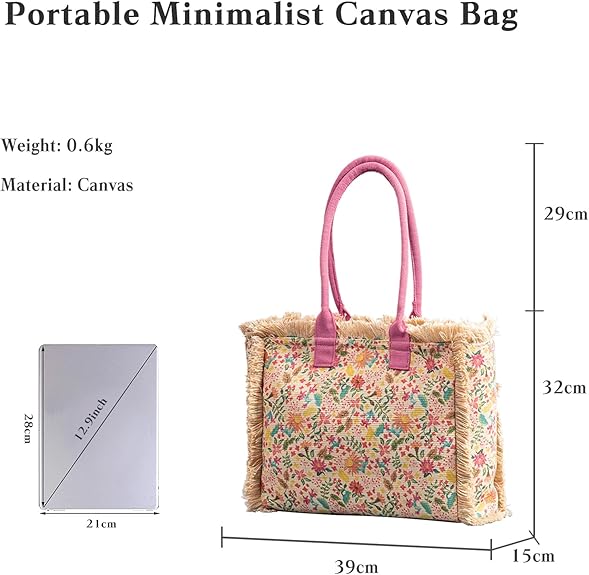 Boho Canvas Tote Bag for Women – Ethnic Style Shoulder Bag with Tassels